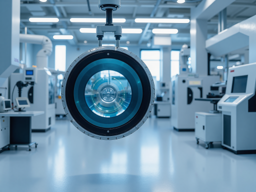 无人机机巢产品展示，现代化工业设备，金属质感外壳，LED指示灯亮起，蓝色背景现代工厂车间